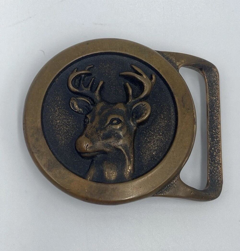 Vintage 70s Tech Ether Guild Inc 1978 Brass Elk Buck Deer Belt Buckle 2.25"